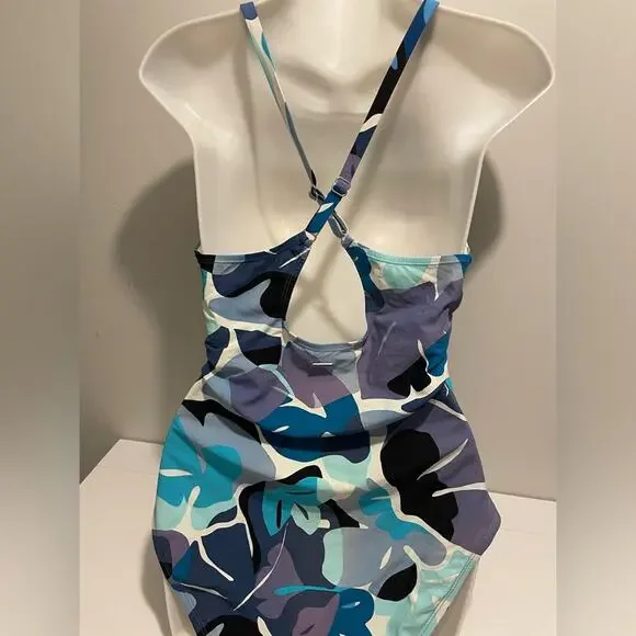 Nautica Brand Blue Purple Floral One Piece Swimsuit Size XL Cross Back - Picture 4 of 6